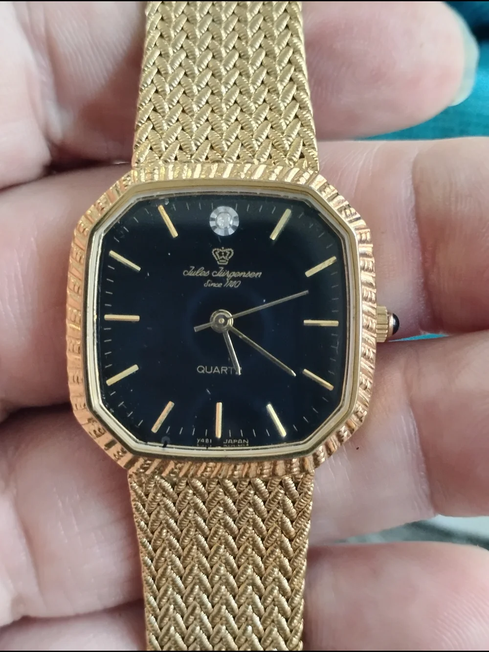 Gold Tone Black Dial Quartz Watch